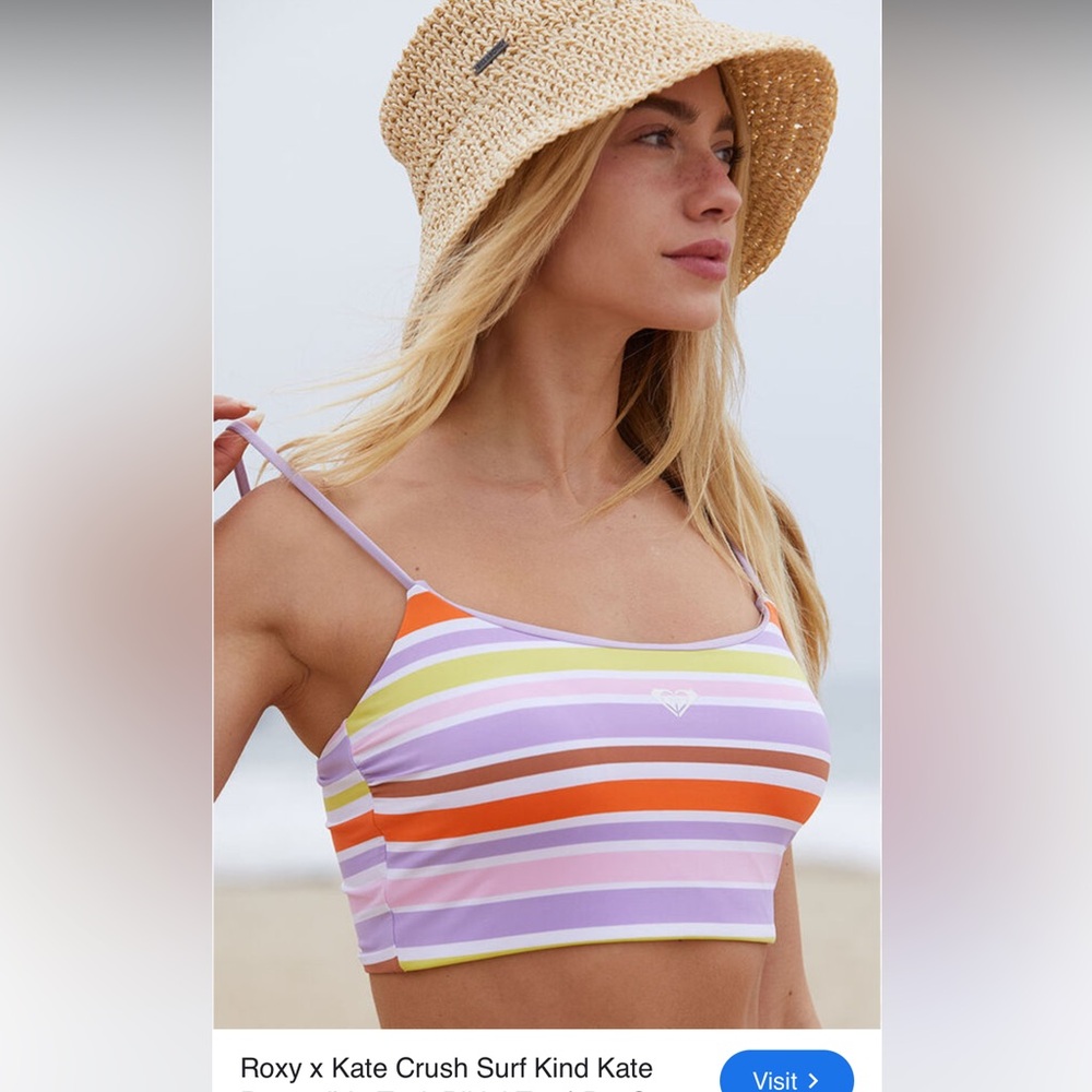 NWT ROXY x Kate Bosworth Swim Top Reversible Purple Stripes XS